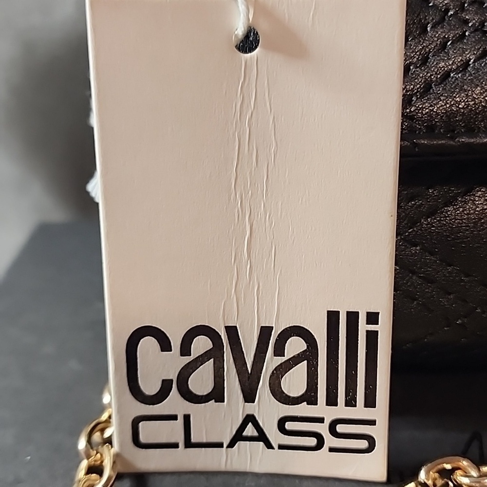 Cavalli NWT Class Black Quilted Clutch with Gold Chain - Picture 2 of 6